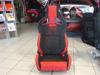 RECARO Sportster CS Sitze in Alcantara schwarz/rot neu bezogen & im Dacia Logan montiert. Gurtdurchführungen mit LED´s beleuchtet.